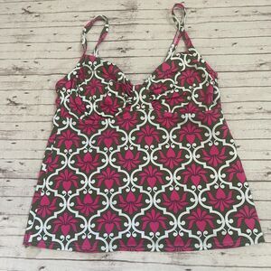 Lands' End Women Size10 Swim Top Pink Green Modest Swim Tankini Underwire Damask
